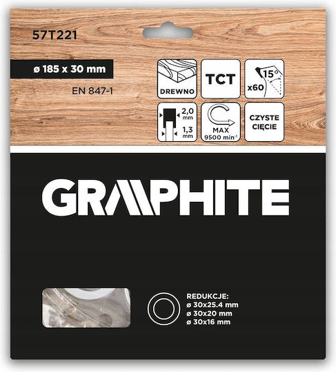 Graphite Cutting Disc Wood Hole Diameter 185mm with 60 Teeth 1pcs