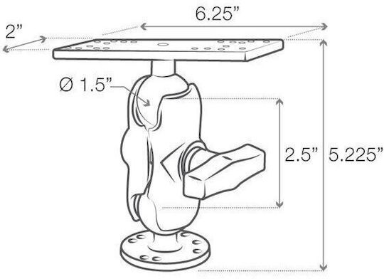 Suport Universal Ram Mounts pentru Echipamente Marine, Mărime Scurtă C
