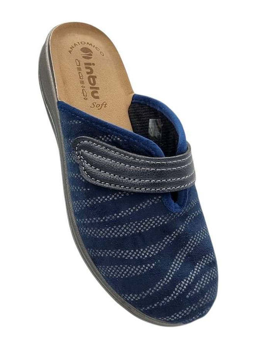 Leather Winter Women's Slippers Blue