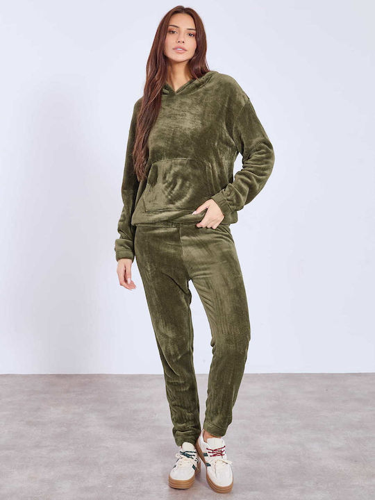 Celestino Σετ Φόρμας Fleece Loose Fit Χακί