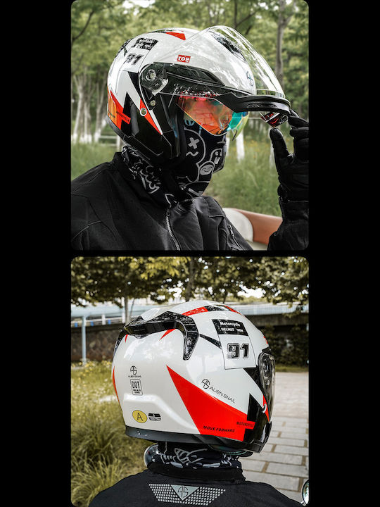 Alien Snail R18 White/Black/White Motorradhelm Jet DOT mit Sonnenblende