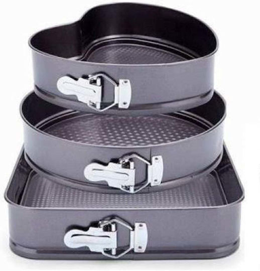 Set 3 Pufo Cake Metal Baking Trays Removable Base Different Shapes