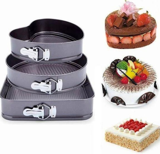 Set 3 Pufo Cake Metal Baking Trays Removable Base Different Shapes