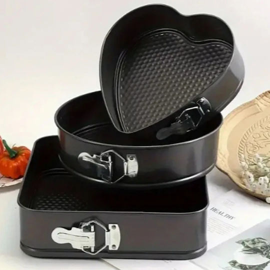 Set 3 Pufo Cake Metal Baking Trays Removable Base Different Shapes
