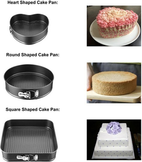 Set 3 Pufo Cake Metal Baking Trays Removable Base Different Shapes