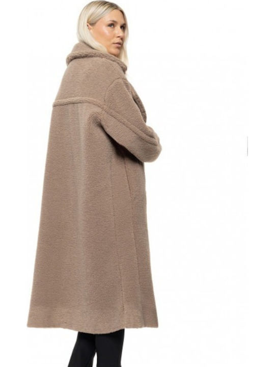 Damen Grey-Brown Mantel Teddy mit Knöpfen