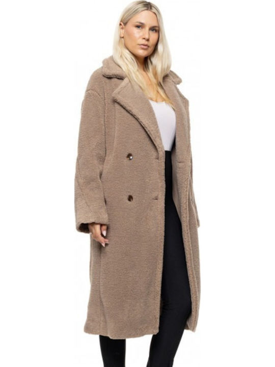 Damen Grey-Brown Mantel Teddy mit Knöpfen
