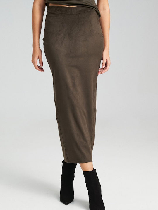 Bleistift Midi Rock Khaki