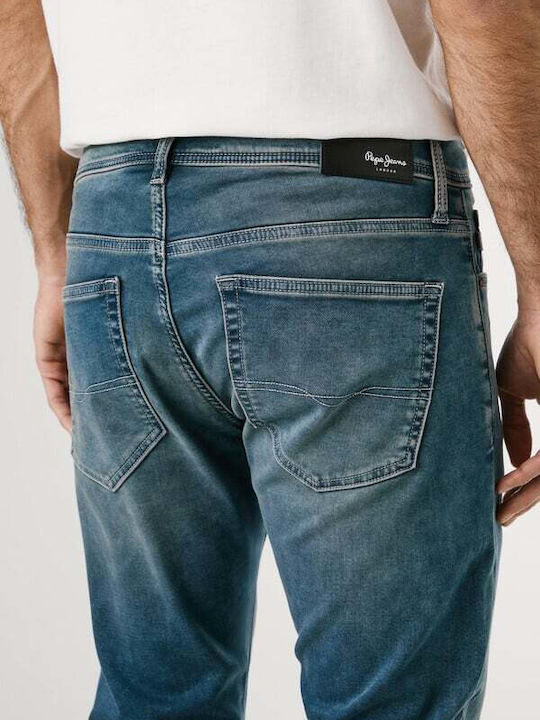 Track Men's Elastic Jeans Pants with Slim Straight Fit Blue
