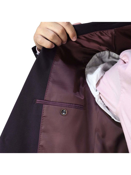 Iarna Costum Bărbați cu Croială Strâmtă Burgundy