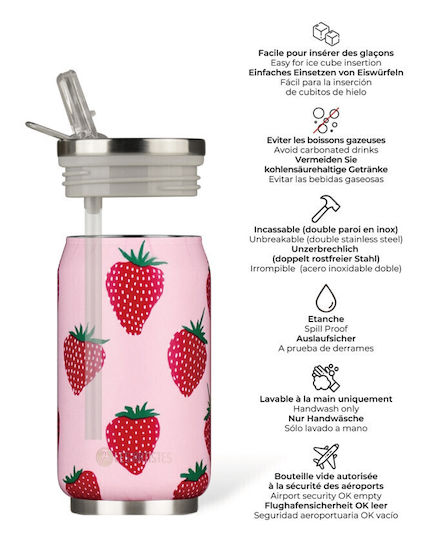 Pull Can'it Glass Thermos Stainless Steel 280ml Red with Straw