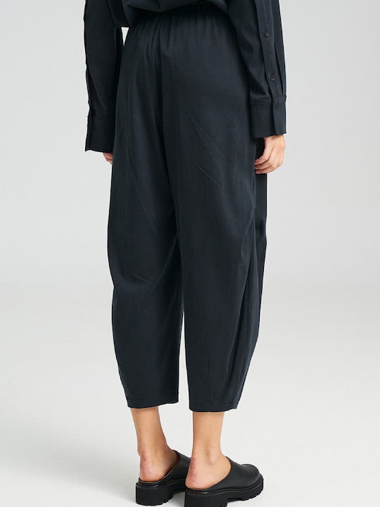 Women's High-waisted Linen Trousers Relaxed Fit Black