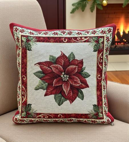 Linea Home Weihnachtsdekorativer Kissenbezug Quadratisch Rot Alexandriner 45x45cm