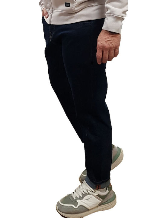 Men's Jeans Pants Elastic with Loose Baggy Fit Dark Blue Denim