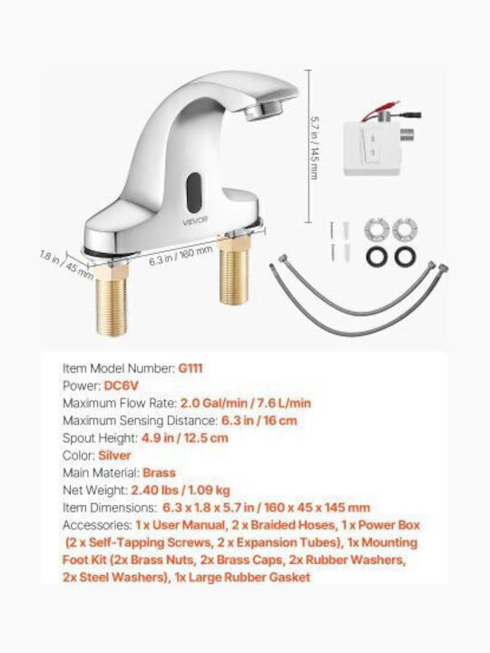 Vevor Mixing Sink Faucet with Photocell Sensor Silver