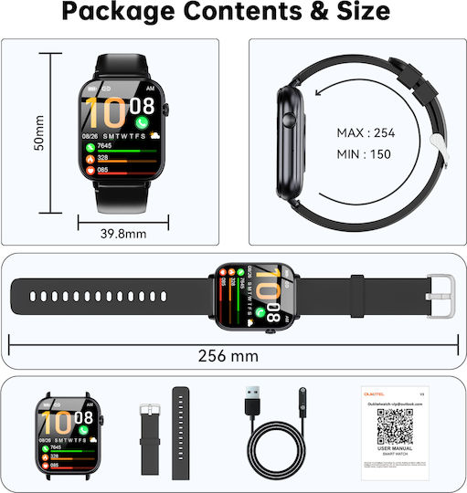 Oukitel V3 Smartwatch mit Pulsmesser (Schwarz)