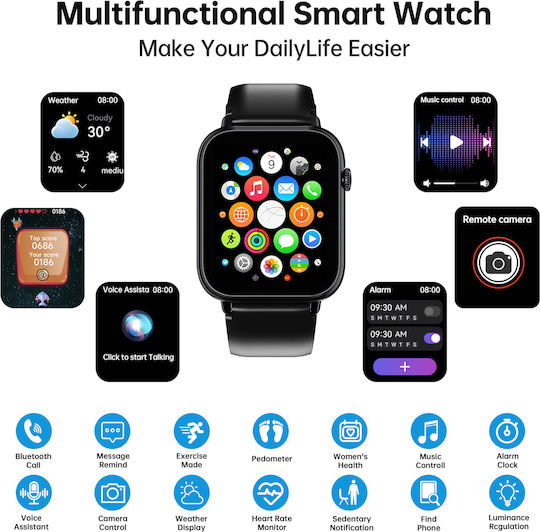 Oukitel V3 Smartwatch mit Pulsmesser (Schwarz)