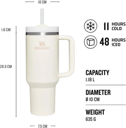 Stanley Quencher H2.0 FlowState Handled Tumbler Thermos Stainless Steel BPA Free 1.18lt Cranberry with Straw and Handle