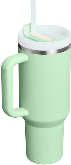 Stanley Quencher H2.0 FlowState Becher mit Griff Θερμός Rostfreier Stahl BPA-frei 1,18 l Pistazie mit Stroh und Handgriff