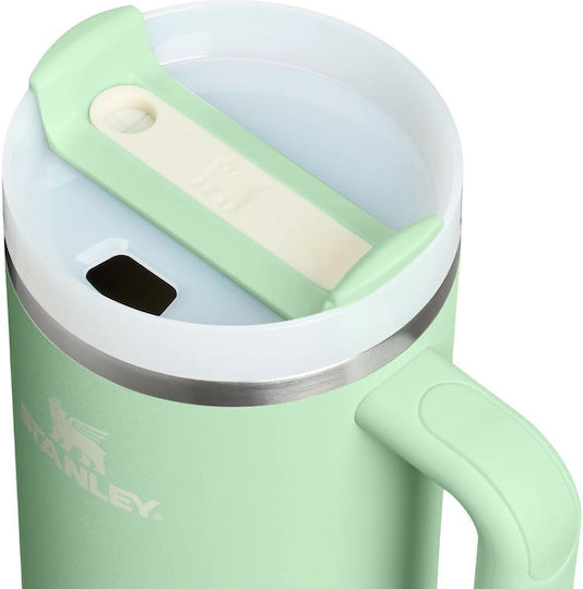 Stanley Quencher H2.0 FlowState Becher mit Griff Θερμός Rostfreier Stahl BPA-frei 1,18 l Pistazie mit Stroh und Handgriff