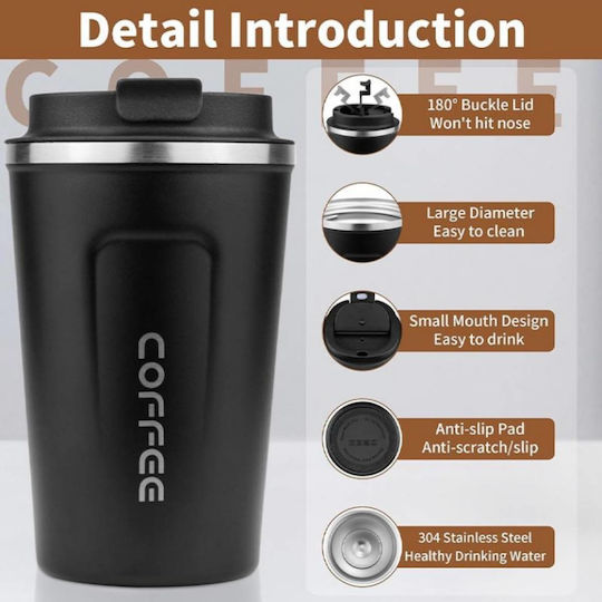 Uncle George Ποτήρι Θερμός Ανοξείδωτο BPA Free 510ml Επιστόμιο Μαύρο με Επιστόμιο