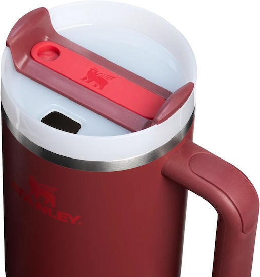 Stanley Quencher H2.0 FlowState Handled Tumbler Thermos Stainless Steel BPA Free 1.18lt Cranberry with Straw and Handle
