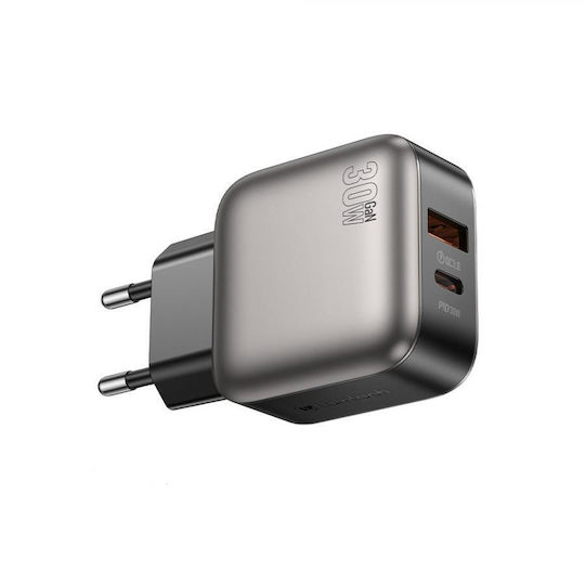 Lamtech Φορτιστής Χωρίς Καλώδιο GaN με Θύρα USB-A και Θύρα USB-C 30W Power Delivery / Quick Charge 2.0 Γκρι (LAM980442)