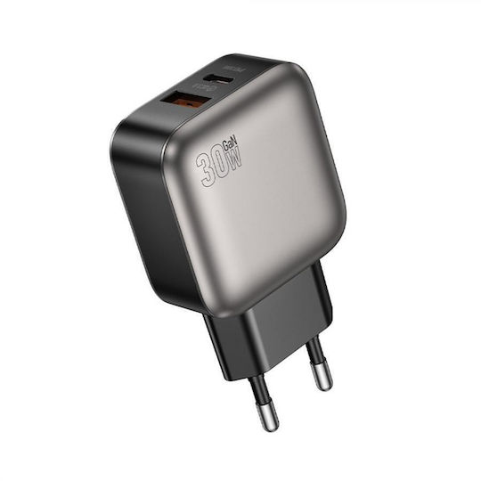 Lamtech Φορτιστής Χωρίς Καλώδιο GaN με Θύρα USB-A και Θύρα USB-C 30W Power Delivery / Quick Charge 2.0 Γκρι (LAM980442)