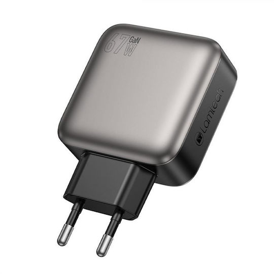 Lamtech Φορτιστής Χωρίς Καλώδιο GaN με Θύρα USB-A και 3 Θύρες USB-C 67W Power Delivery / Quick Charge 2.0 / Quick Charge 3.0 Γκρι (LAM980428)