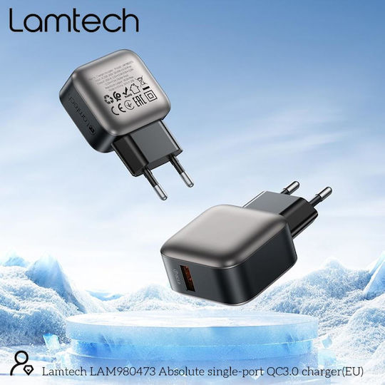 Lamtech Φορτιστής Χωρίς Καλώδιο με Θύρα USB-A 18W Quick Charge 3.0 Γκρι (LAM980473)