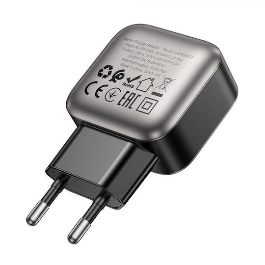 Lamtech Φορτιστής Χωρίς Καλώδιο με Θύρα USB-A 18W Quick Charge 3.0 Γκρι (LAM980473)