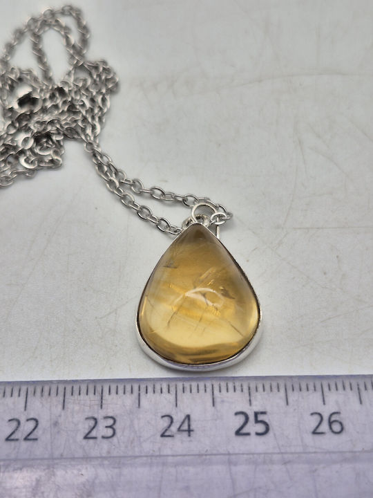 Silver Necklace Natural Yellow 15 Ct & Steel Chain – Handmade Jewelry
