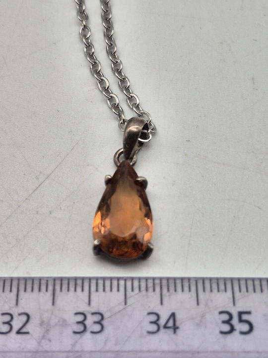 Silver Necklace Orange Tourmaline 3.65 Ct & Steel Chain – Handmade Jewelry