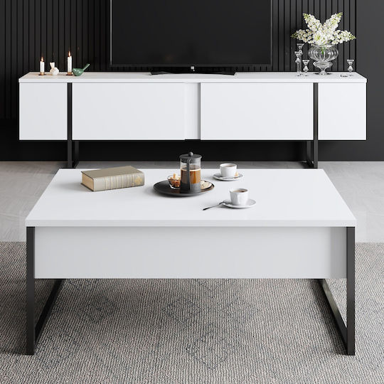 Rechteckiger Zentral Kaffeetisch Luxe Holz Weiß / Schwarz M90xL60xH40cm