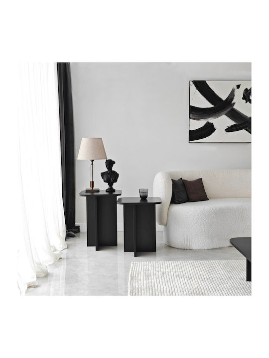 Square Side Coffee Table Blues Wooden Black 2 Pieces W40xL40xH55cm
