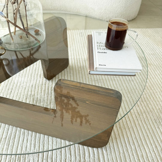 Rundes Zentrales Kaffeetisch Glas Walnuss-klar M75xL75xH35cm