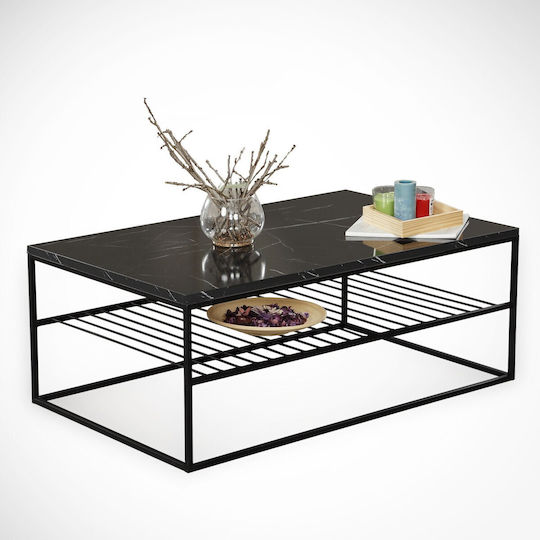 Правоъгълна Централна Кафе Маса Etna Marble Effect Черна Ш95xД55xВ43см