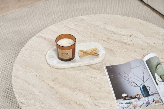 Кръгла Централна Кафе Маса Soleil Дървена Travertine Бежова Ш90xД90xВ40см