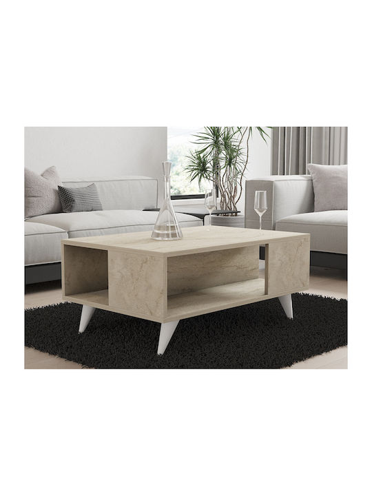 Square Central Coffee Table Yuka Wooden Travertine W90xL60xH39.5cm