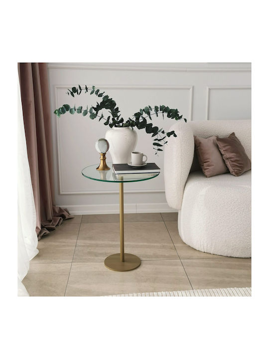 Masă Laterală Rotundă Socială Mese De Cafea Sticlă Auriu L40xL40xÎ50cm