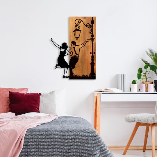 Διακοσμητικό Τοίχου La La Land 899skl2696 42x3x58cm Walnut-black Wallity Μέταλλο Ξύλο