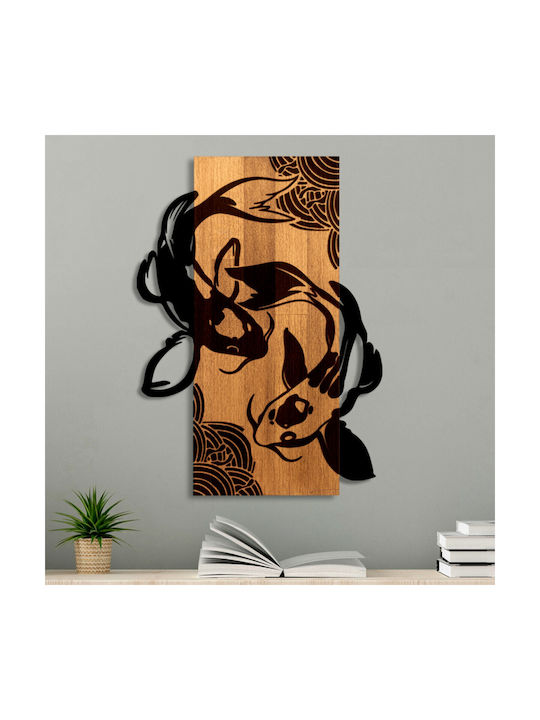 Fisch Yang Wanddekor 899skl2694 43x3x58cm Walnuss-schwarz Wallity Metall Holz