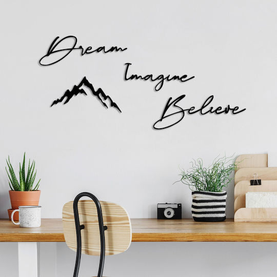 Wall Decor Dream Imagine Believe Set of 4pcs 891tnl3341 47x16 47x15 37x19 50x18.5cm Black Wallity Metal