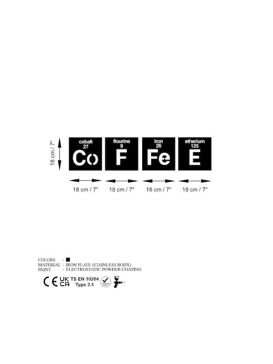 Set Decor Perete Cafea 4 buc 891tnl3349 18x18cm Negru Wallity Metal