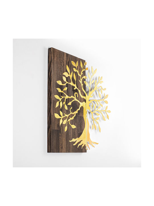 Διακοσμητικό Τοίχου Tree 899skl2230 58x58cm Walnut-gold Wallity Μέταλλο Ξύλο