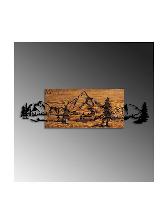 Asir Group 3D Mixed Art Mountain Handmade Black Wooden Wall Decor 93x29cm
