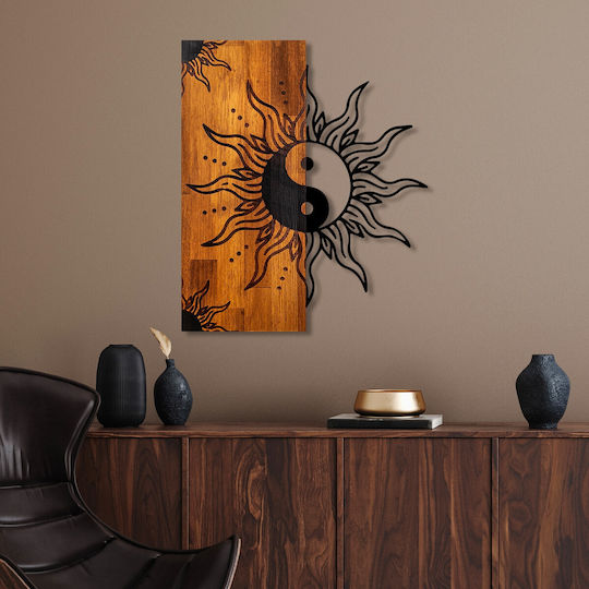 Asir Group 3D Mixed Art Black Wooden Wall Decor 58x3x50cm