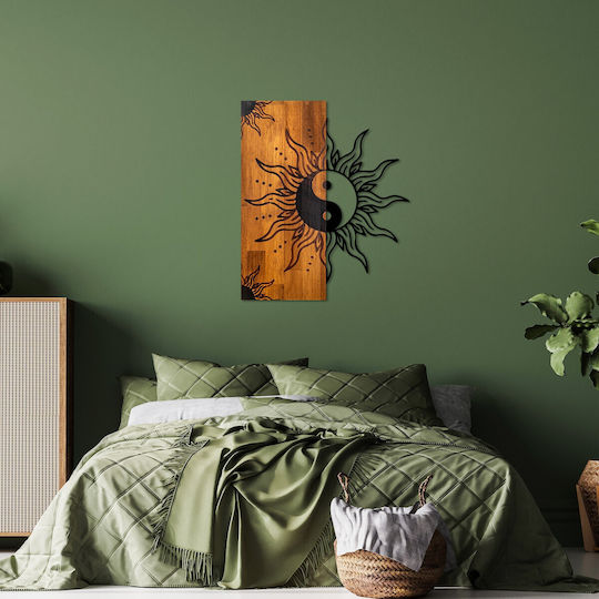 Asir Group 3D Mixed Art Black Wooden Wall Decor 58x3x50cm