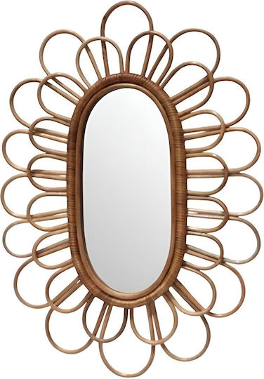Polihome Mandal Wandspiegel Oval mit Beige Rattan Rahmen 35x18cm 1Stück