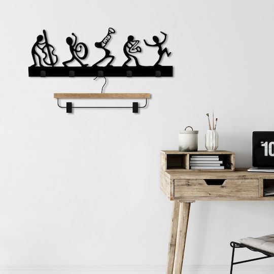 Wallity Wall Hanger Metal 5 Hooks Black 60x25x2cm
